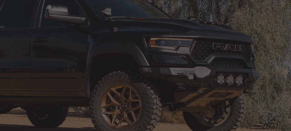 a close up of a black truck