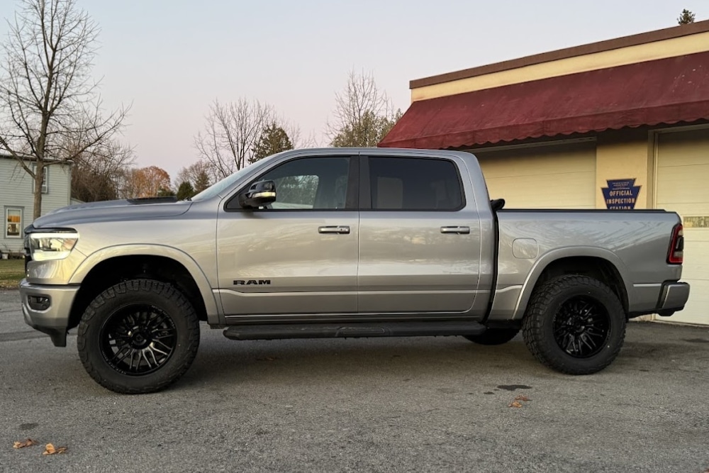 Truck Performance Upgrades, Custom Performance Upgrades in Mertztown PA At E-Motive Performance & Auto Repair. Gray pickup truck parked outside shop for custom performance upgrades